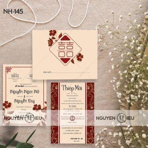 Thiệp cưới họa tiết hoa lá màu kem